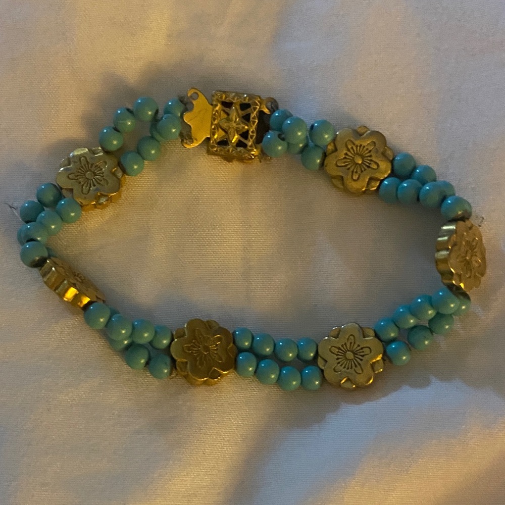 Gold and Turquoise Beaded Bracelet